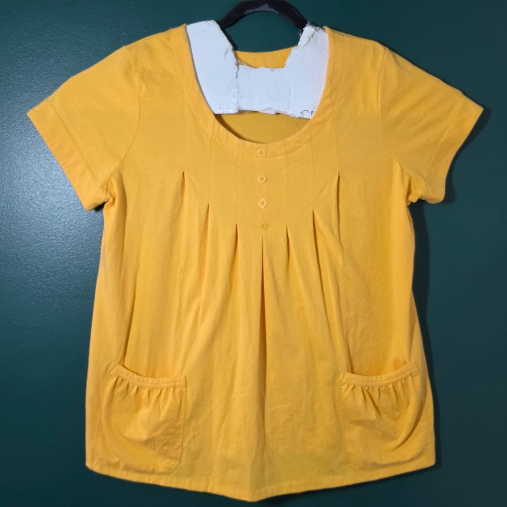 Roaman's Womens Yellow Pleated Front Pocket Knit Top Size Large